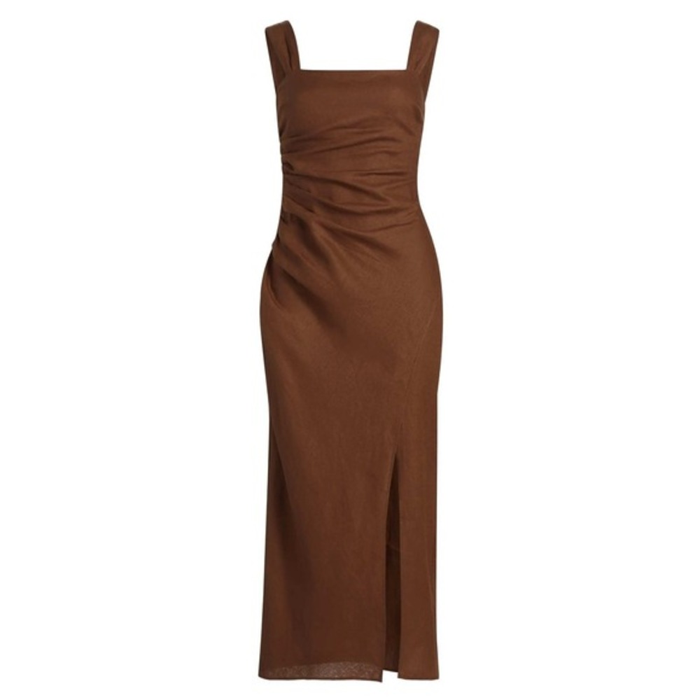 NWT Reformation Clement Linen Midi Dress Chocolate Cake - Size 8 - Picture 2 of 15